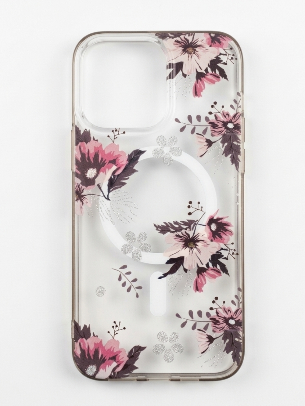 Cell Phone Case For iPhone 14 Pro Max Clear Flowers Glitter Magnetic Compatible